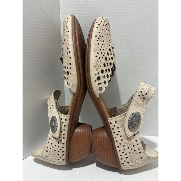 Rieker Mirjam 53 Rieker beige leather Mary Jane shoes with a laser-cut design si - Picture 6 of 7